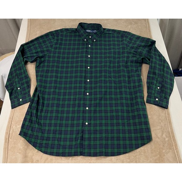 Vintage Polo Ralph Lauren Shirt Men 3XLT Tall Green Tartan Plaid Button Down EUC - Picture 1 of 9